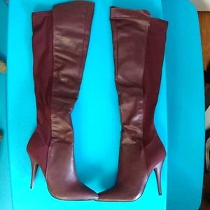 Anne Michelle knee high maroon heel boots 8